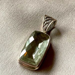 Large green amethyst silver pendant